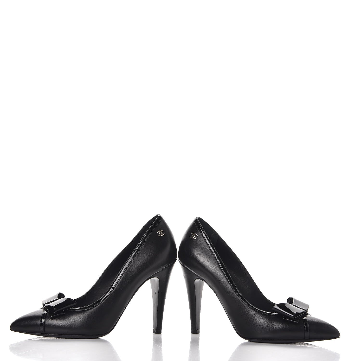 Chanel Lambskin Patent Bow Cap Toe Pumps 36.5 Black 5 of 12