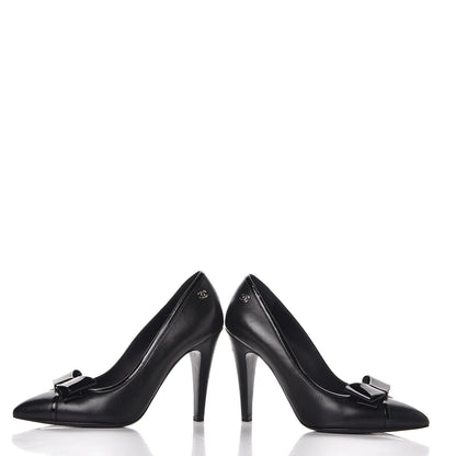 Chanel Lambskin Patent Bow Cap Toe Pumps 36.5 Black 5 of 12
