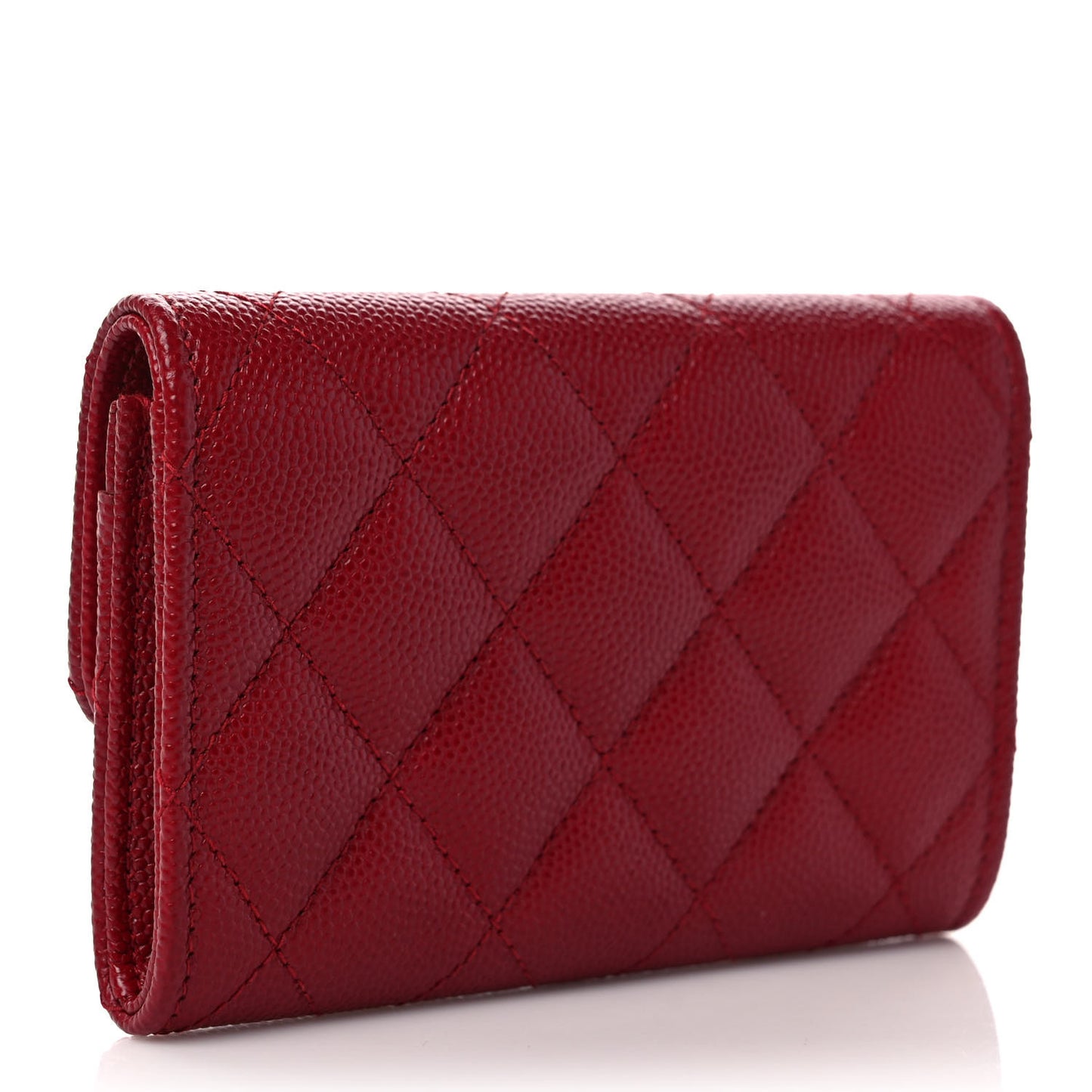 Caviar Quilted Flap Card Holder Wallet Dark Red