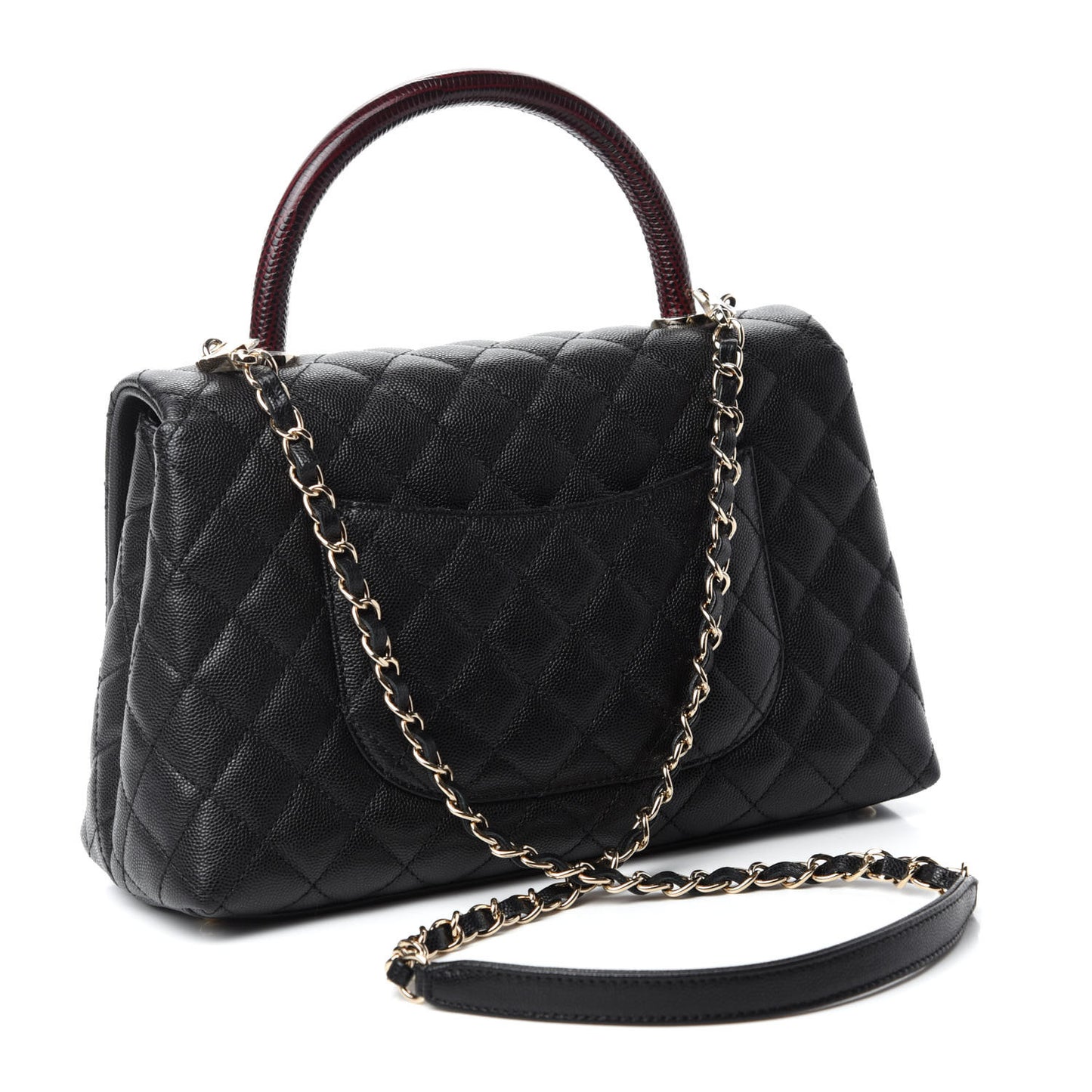 Caviar Lizard Embossed Quilted Small Coco Handle Flap Black