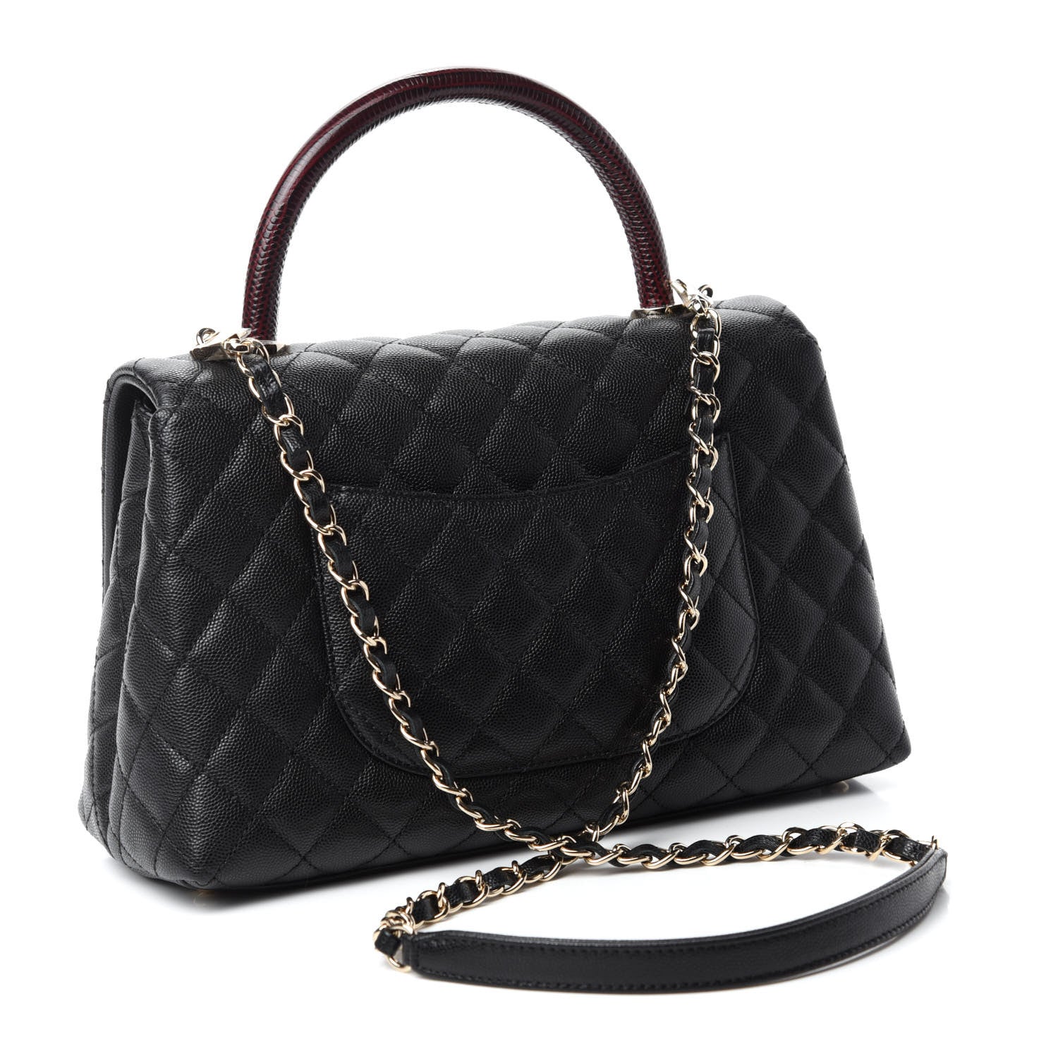 Chanel Caviar Lizard Embossed Quilted Small Coco Handle Flap Black 3 of 10