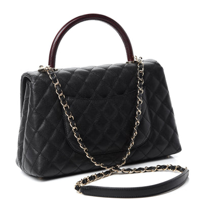 Chanel Caviar Lizard Embossed Quilted Small Coco Handle Flap Black 3 of 10
