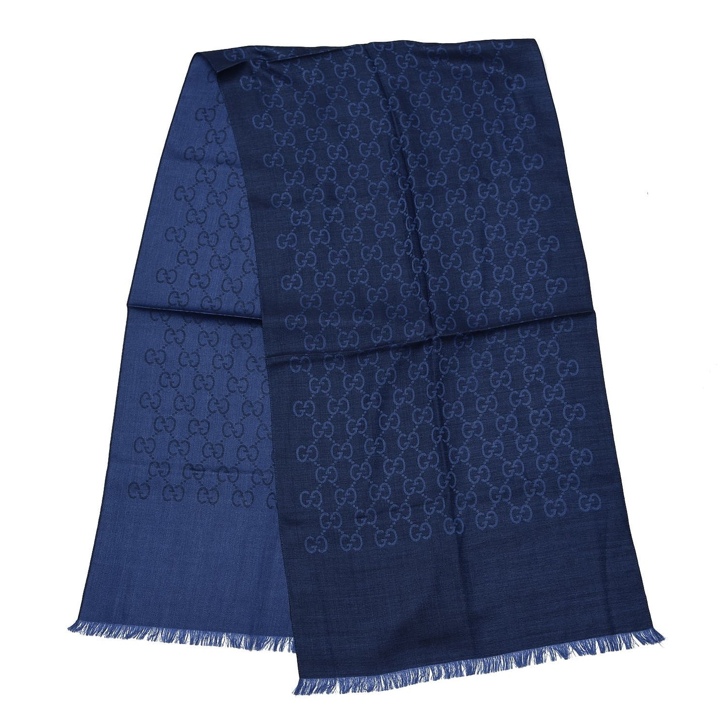 Wool Silk Jacquard Monogram Scarf Blue