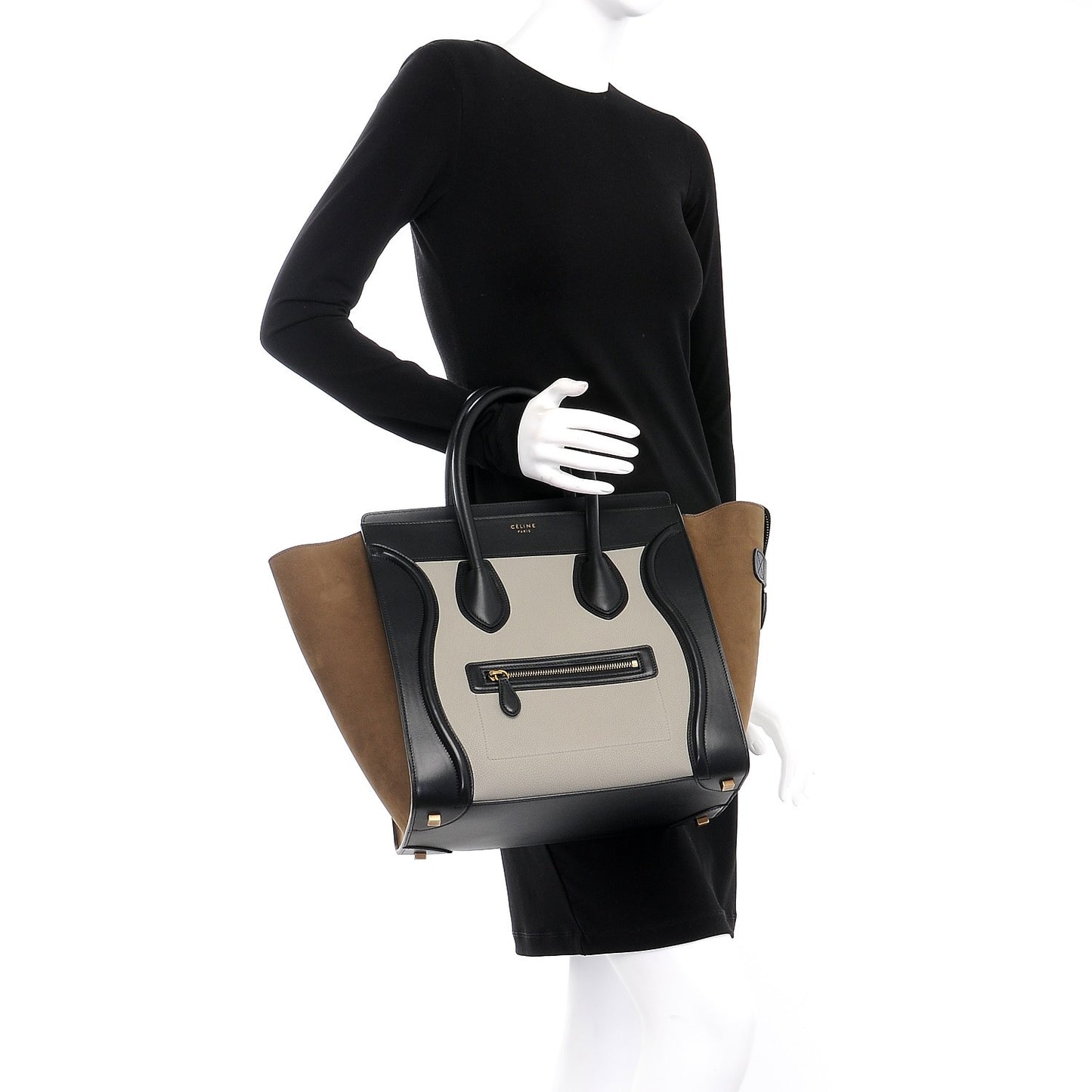 Baby Grained Calfskin Suede Mini Tri-Color Luggage Stone