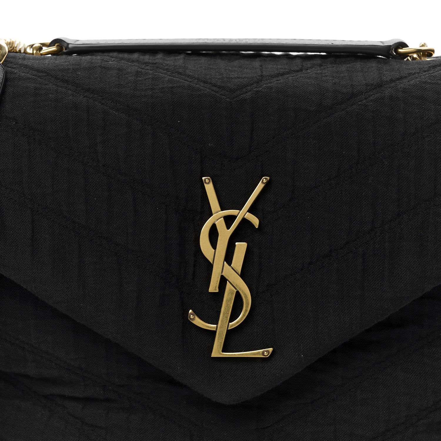 Saint Laurent Cotton Gauze Y Quilted Monogram Small Loulou Chain Satchel Black 9 of 11