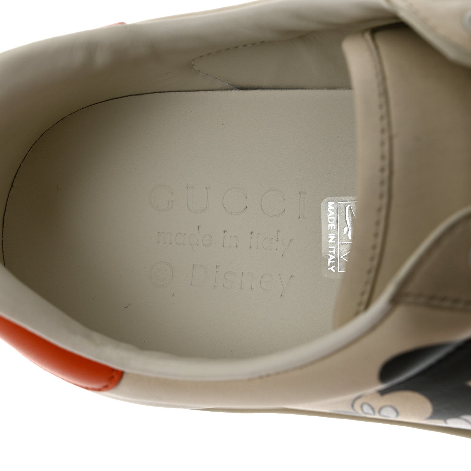 Gucci X DISNEY Miro Soft Calfskin Mickey Mouse Print Mens Ace Sneakers 8.5 Ivory Deep Orange 7 of 9