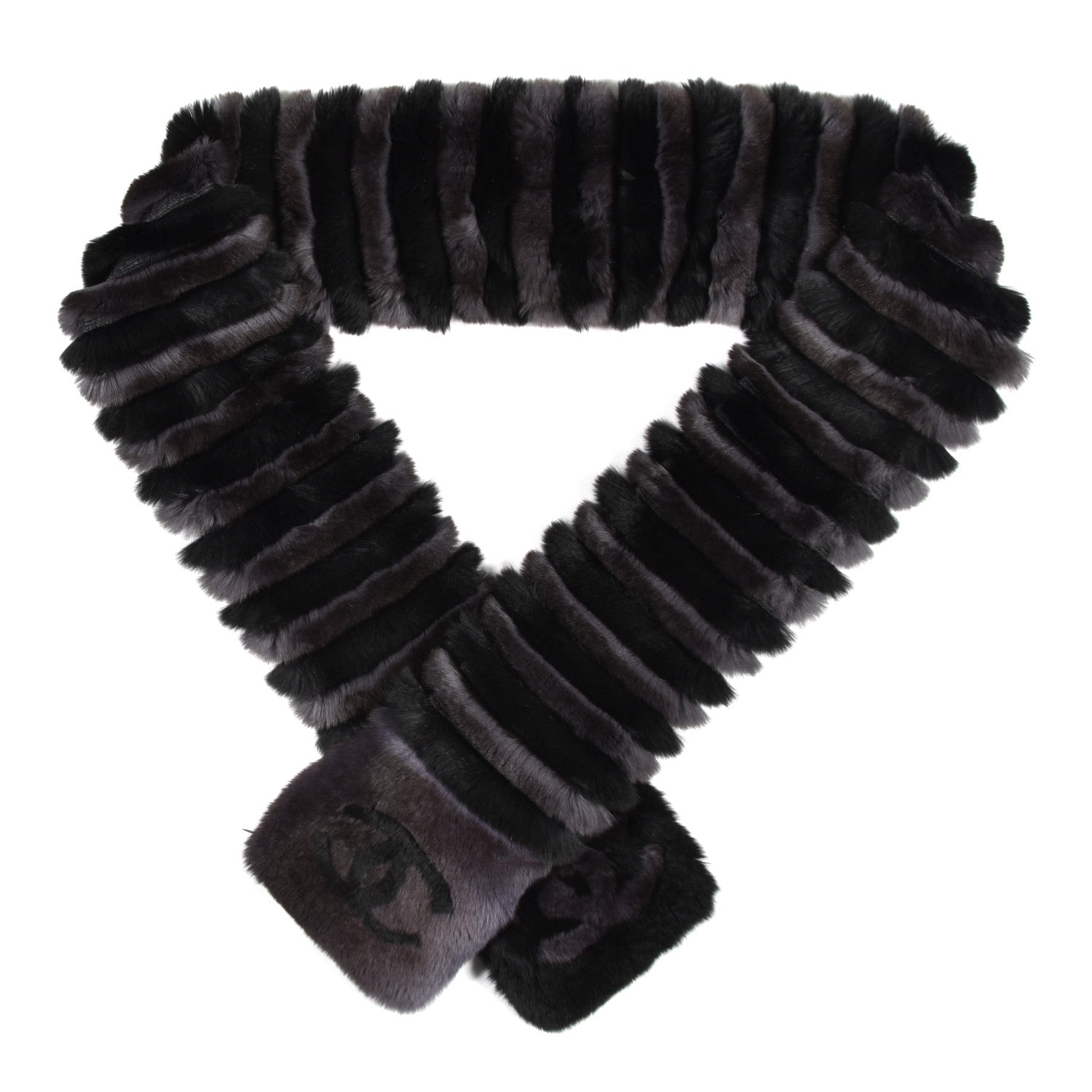 Chanel Orylag Rabbit Fur CC Scarf Black Grey 943452 – FASHIONPHILE