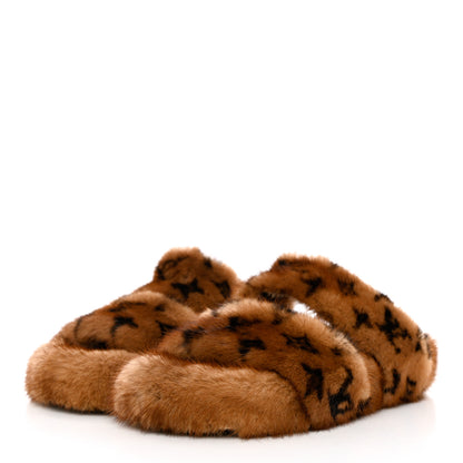 Louis Vuitton Mink Fur Bom Dia Slippers 38 Cognac 3 of 11