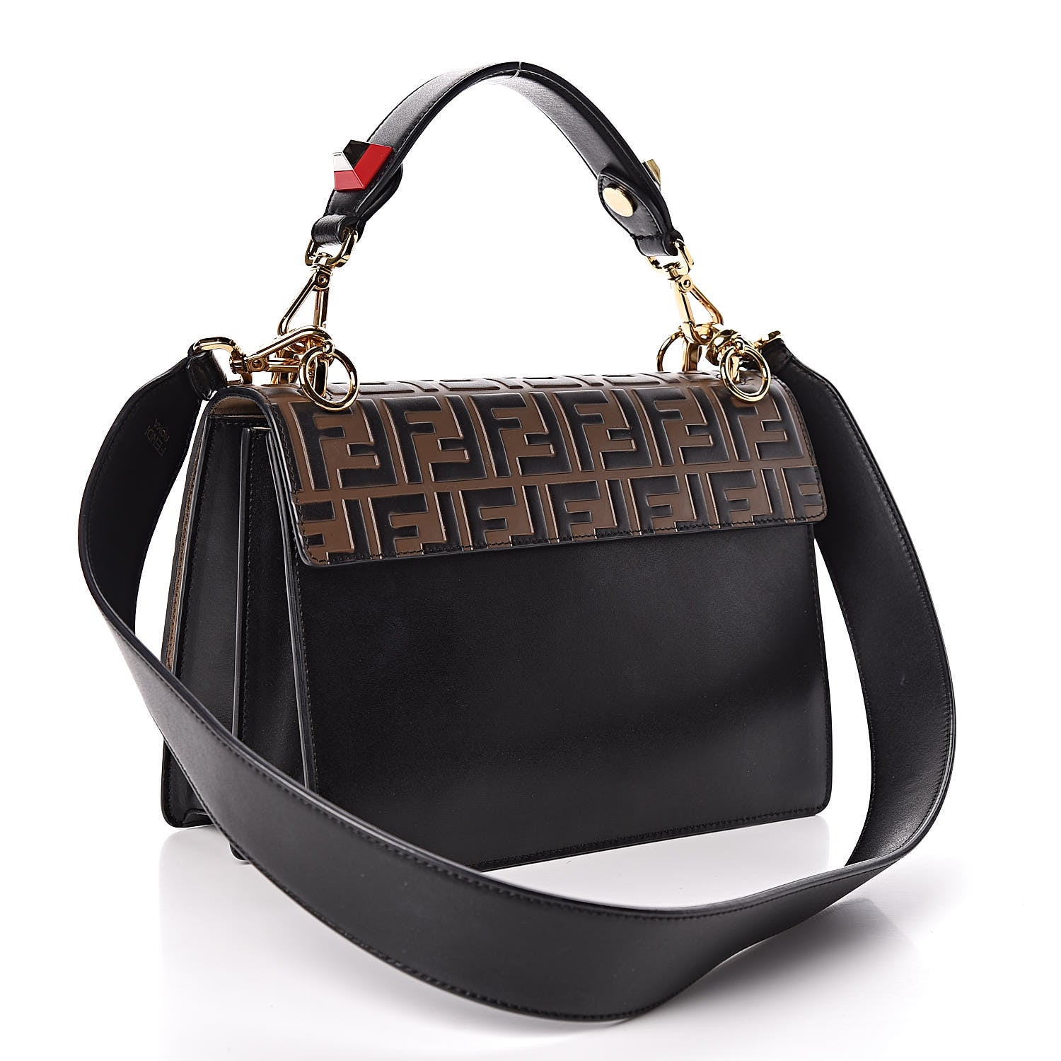 Fendi Vitello Liberty Bi-Color FF 1974 Embossed Kan I Shoulder Bag Black Maya 4 of 12