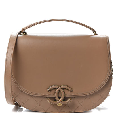 Chanel Shiny Calfskin Goatskin Quilted Medium Coco Curve Messenger Flap Beige 1 of 14