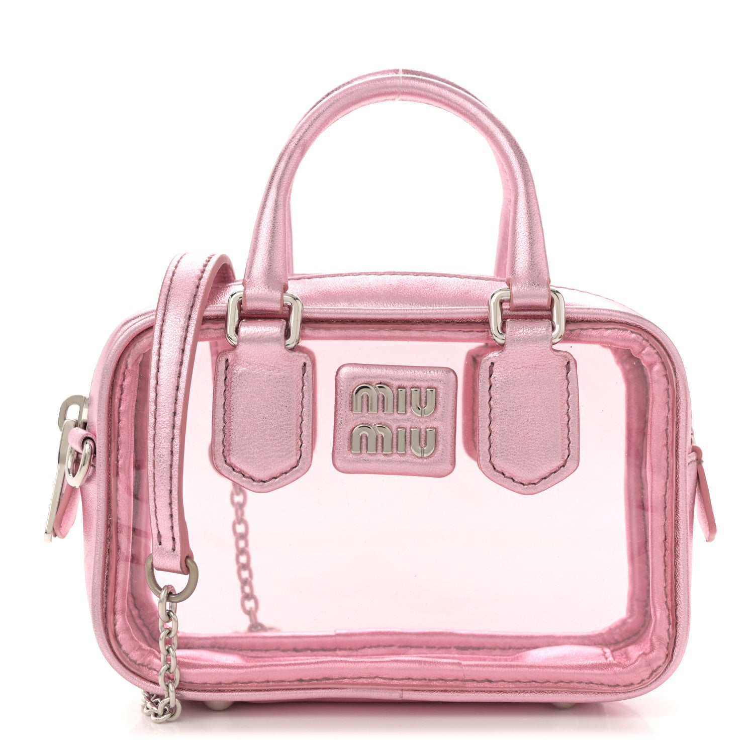 Miu Miu Metallic Nappa Plexi Vinyl Mini Top Handle Crossbody Rosa Mordore 1 of 10