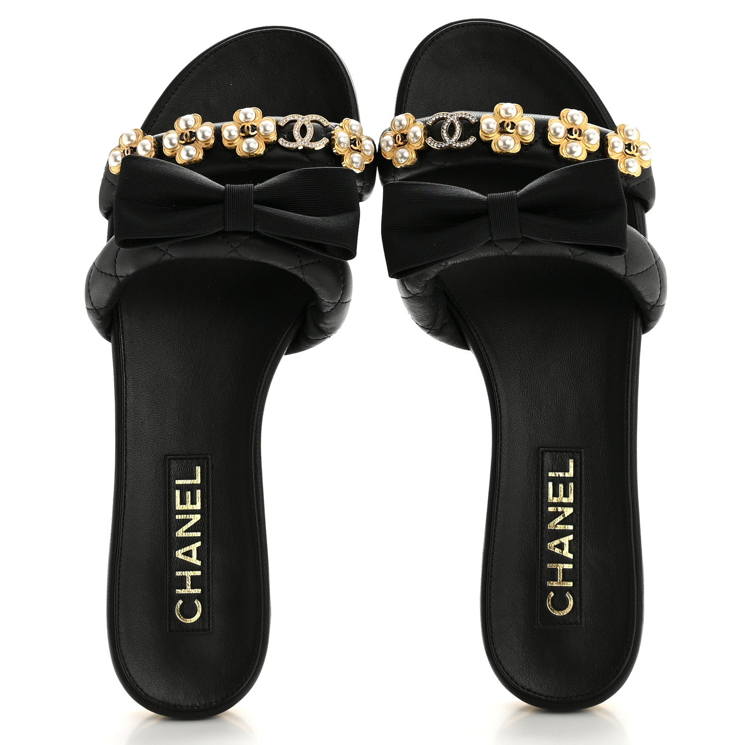 Chanel Lambskin Pearl Bow CC Mules 39 Black 2 of 10
