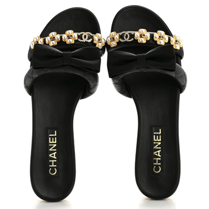 Chanel Lambskin Pearl Bow CC Mules 39 Black 2 of 10