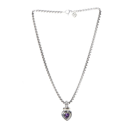 David Yurman Sterling Silver 14K Yellow Gold Amethyst Heart Pendant Necklace 3 of 8