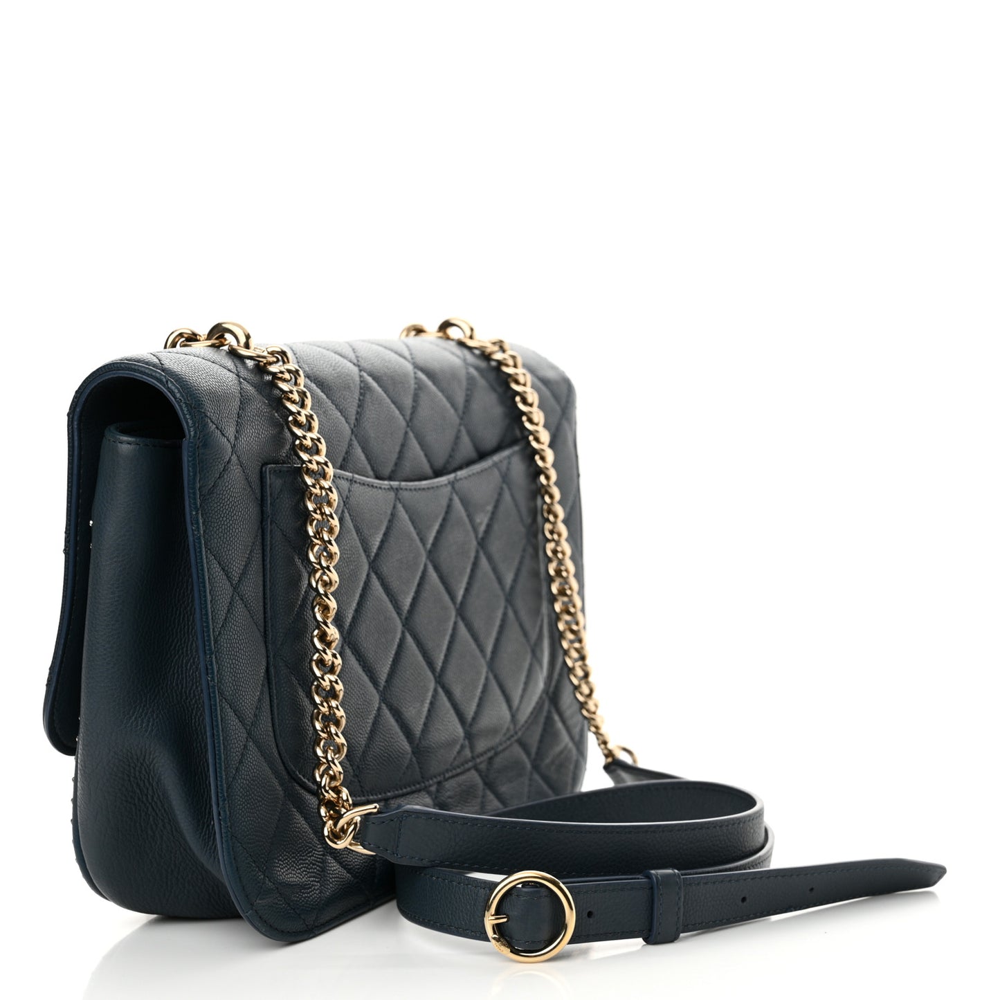 Caviar Quilted Large Studded Flap Blue