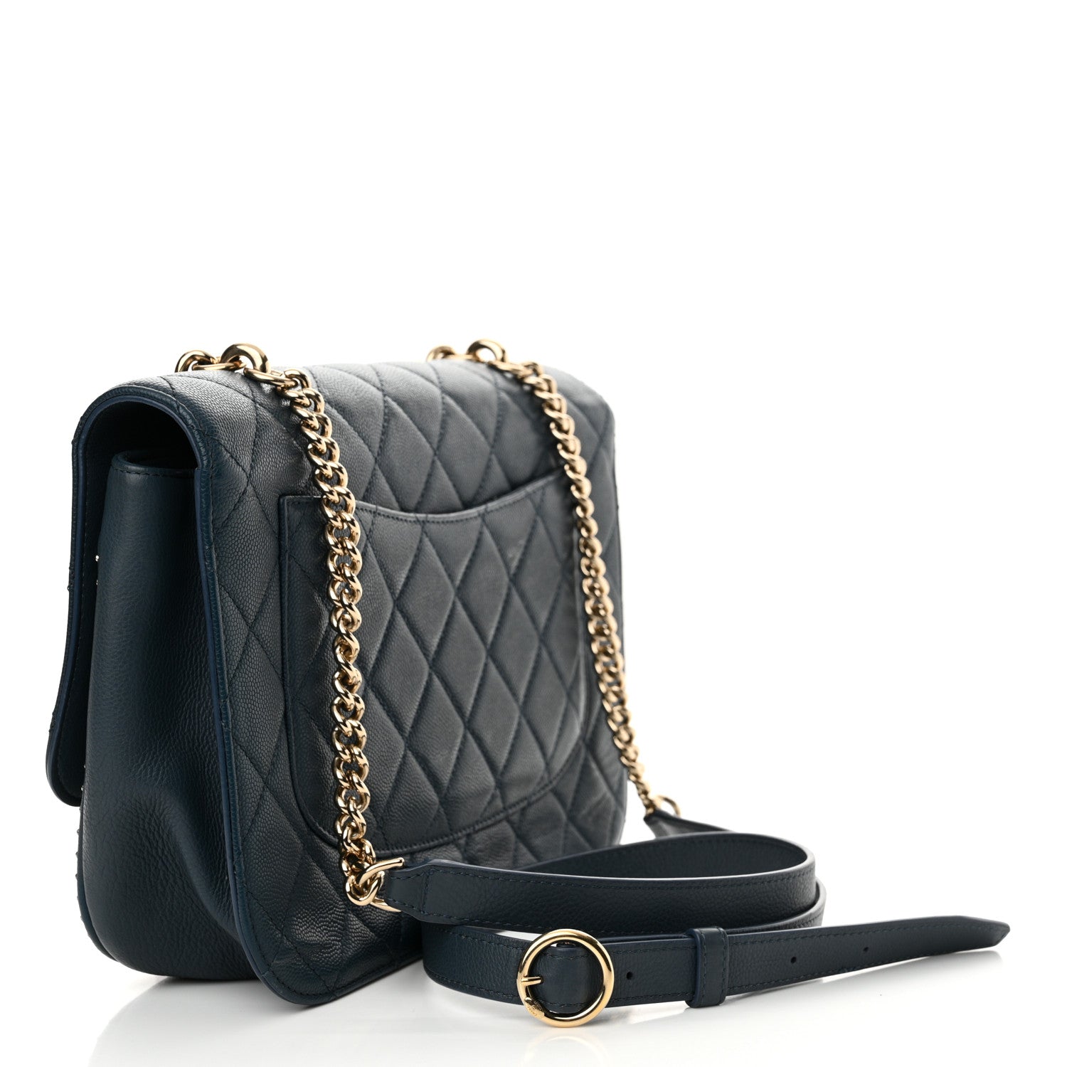 Chanel Caviar Quilted Large Studded Flap Blue 3 of 12