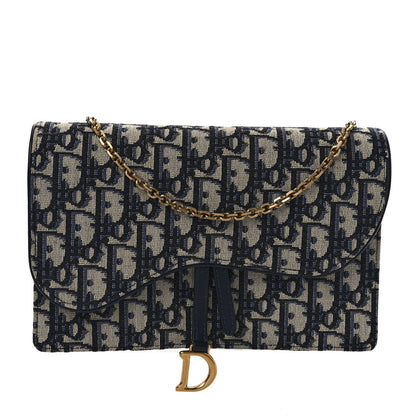 Christian Dior Oblique Saddle Chain Pouch Blue 1 of 8