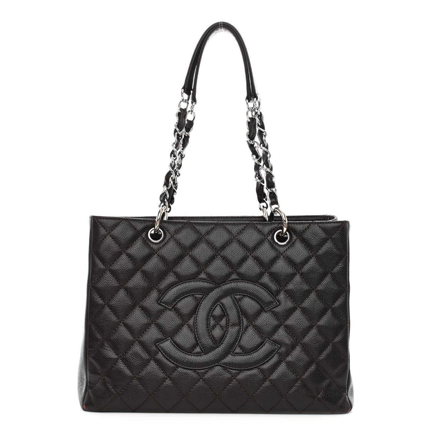 Caviar Quilted Grand Shopping Tote GST Dark Brown