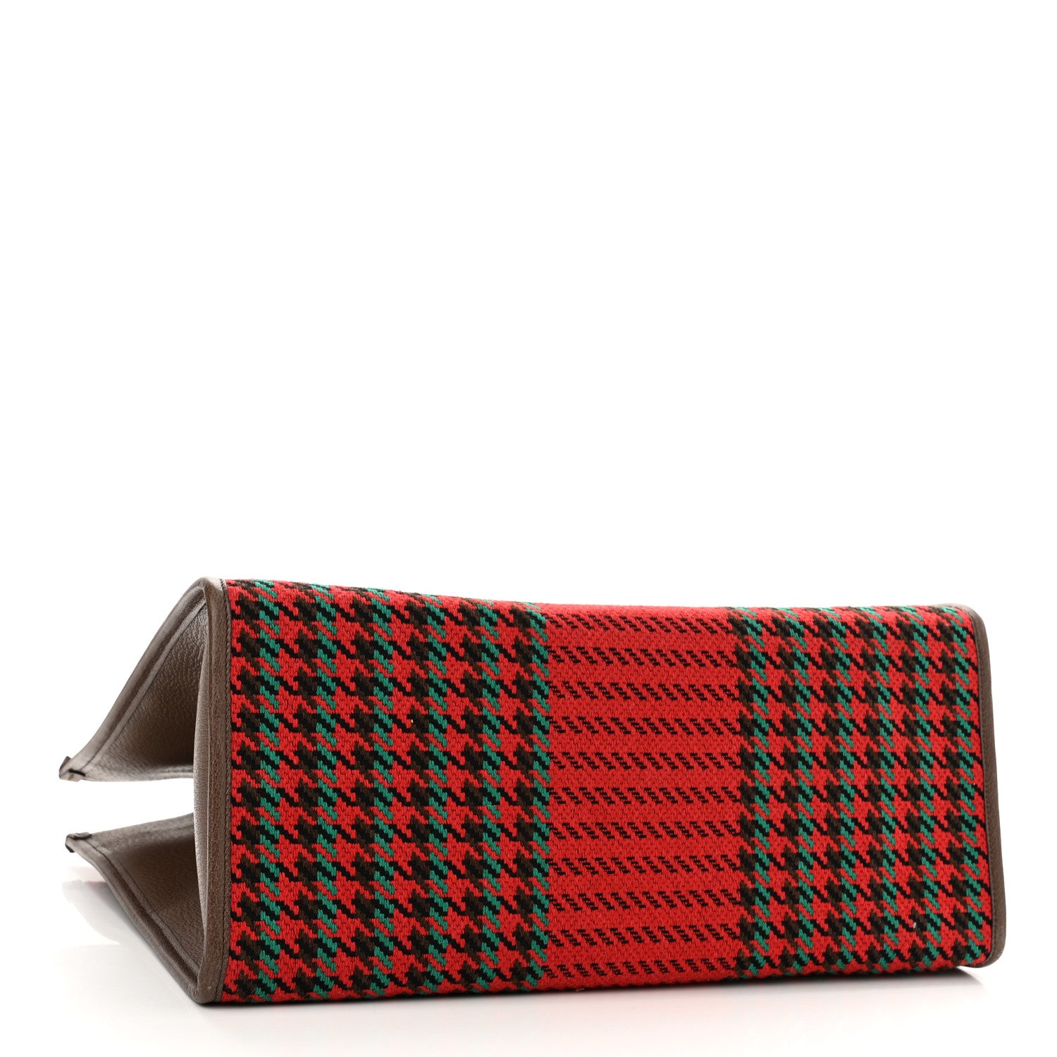 Gucci Cotton Wool Textured Calfskin Houndstooth Woven Large Interlocking G Tote Red Green Ivory Multicolor New Acero 4 of 11