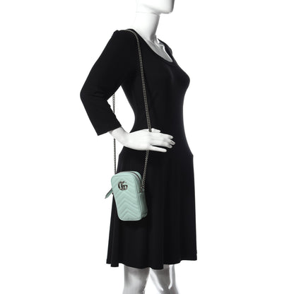 Gucci Calfskin Matelasse Mini GG Marmont Crossbody Bag Water Green 2 of 10