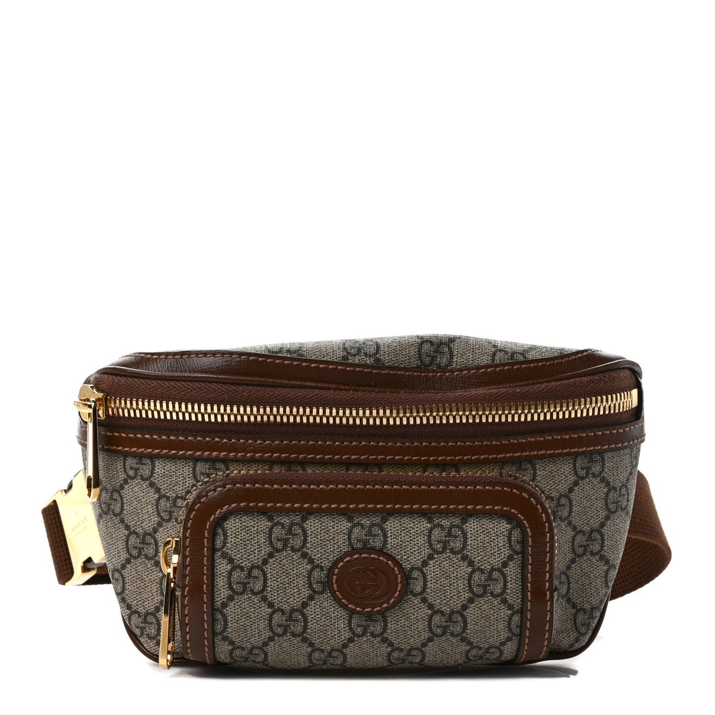 GG Supreme Monogram Textured Calfskin Retro Interlocking G Belt Bag Beige Ebony Brown Sugar