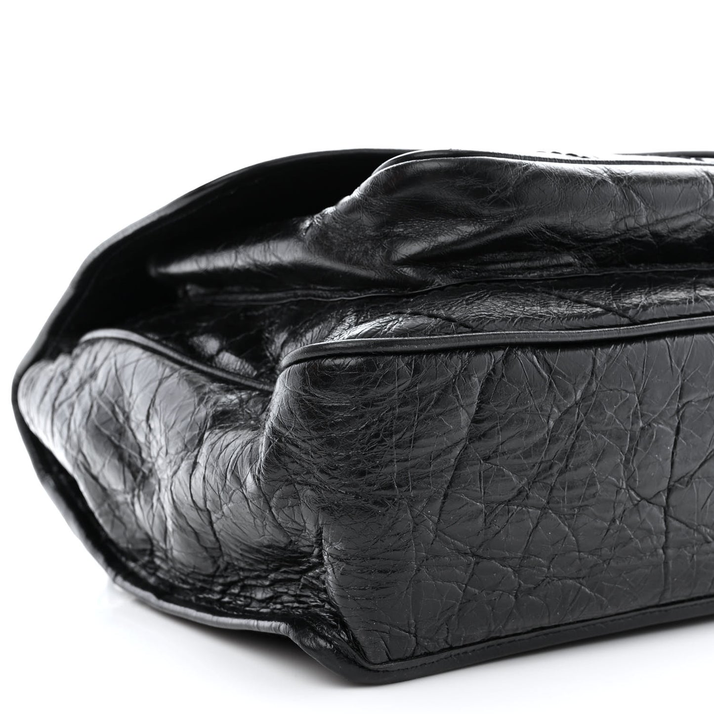 Crinkled Calfskin Matelasse Monogram Large Niki Chain Satchel Black