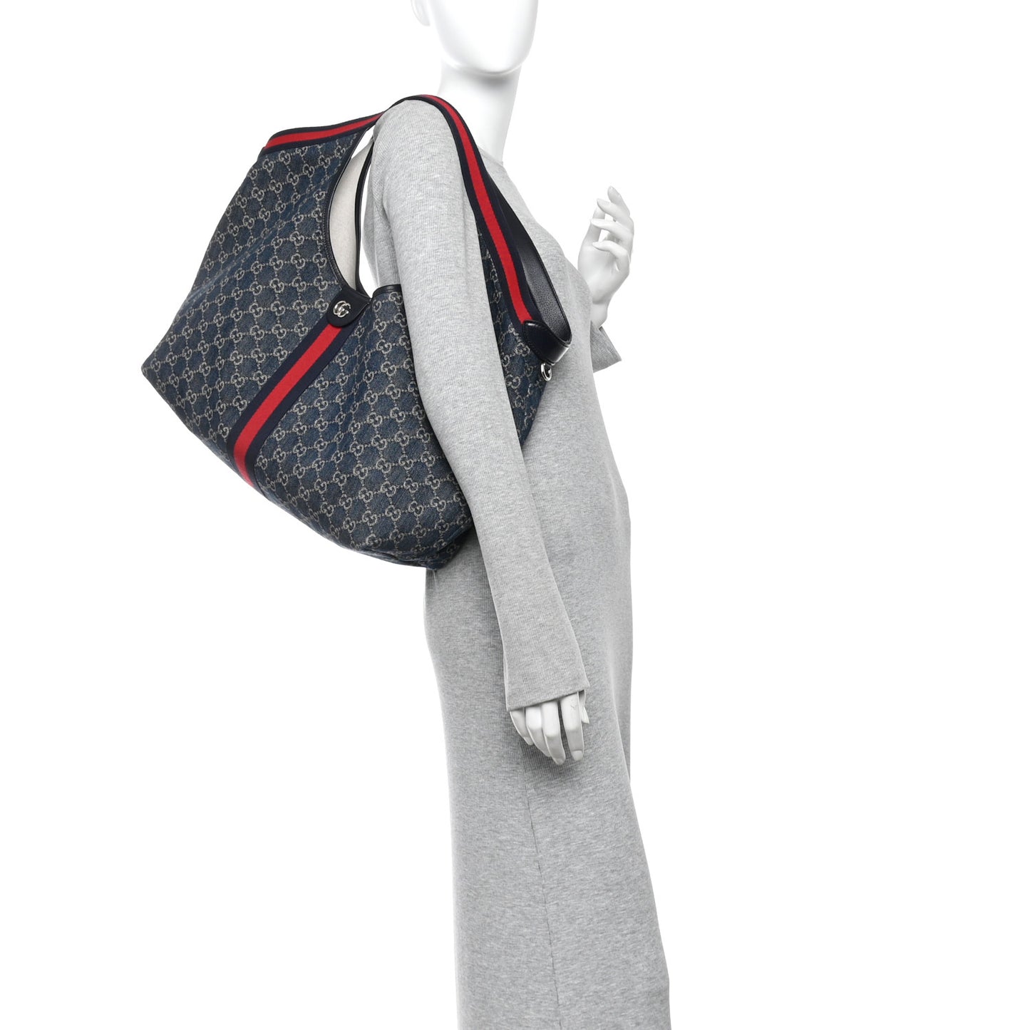 Denim GG Monogram Web Large Giglio Tote Blue