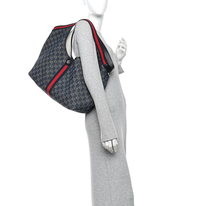Gucci Denim GG Monogram Web Large Giglio Tote Blue 2 of 11