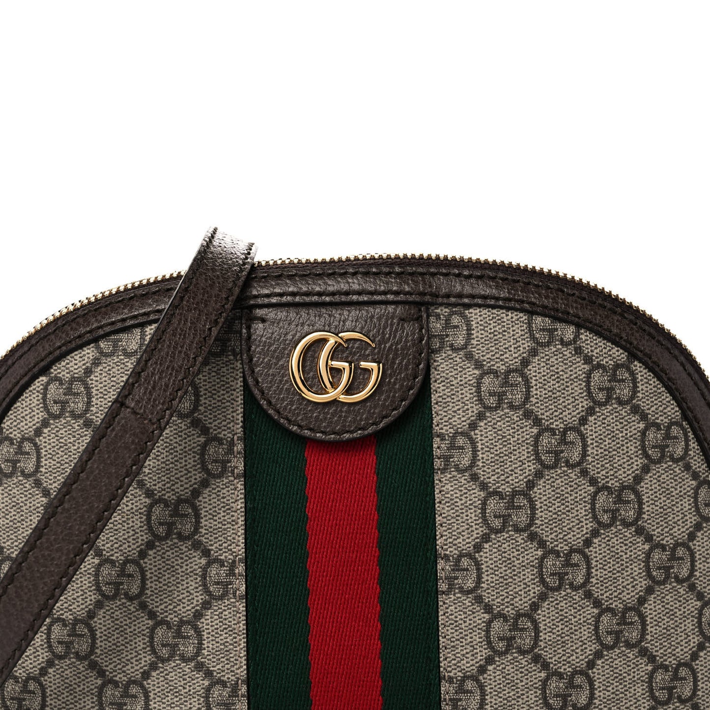 GG Supreme Monogram Textured Dollar Calfskin Web Small Ophidia Dome Shoulder Bag Beige Ebony New Acero