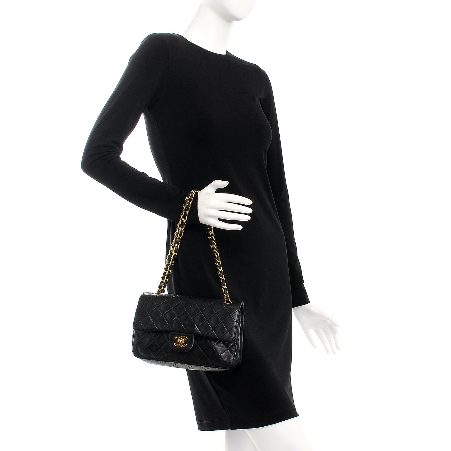 Lambskin Quilted Medium Double Flap Black