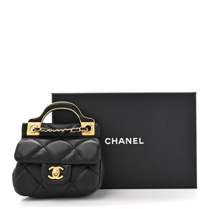 Chanel Calfskin Quilted Lady Handle Flap Card Holder With Chain Black 12 of 12