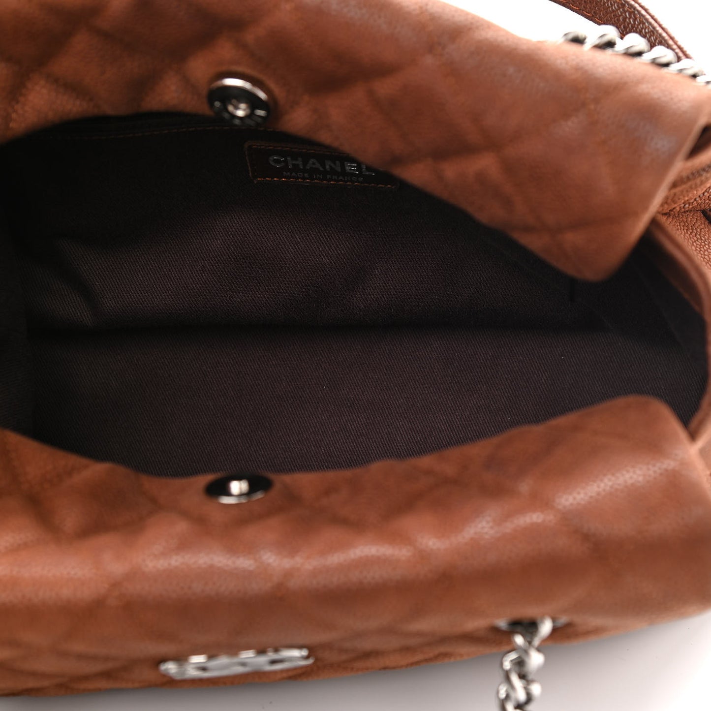 Iridescent Caviar Quilted Lady Pearly Tote Brown