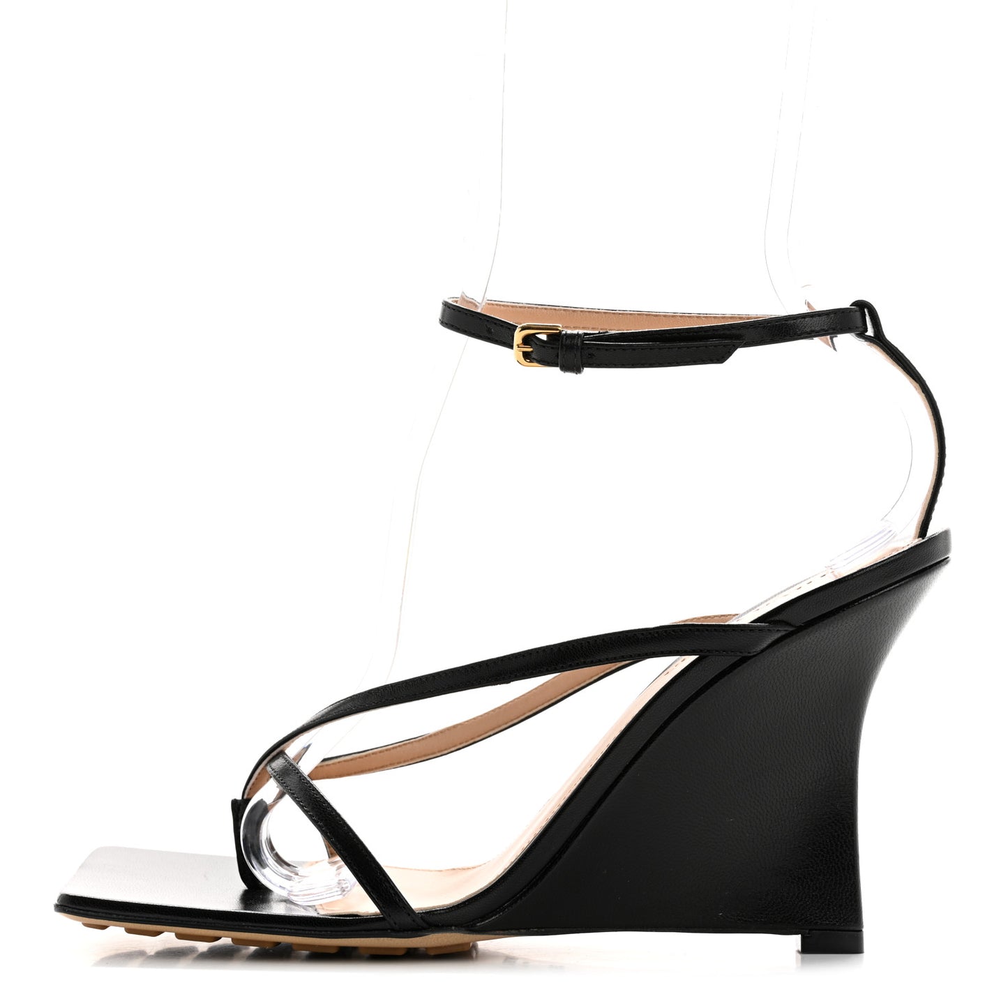 Lambskin Stretch Multi Strap 90mm Sandals 38.5 Black