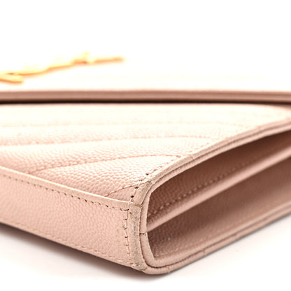 Saint Laurent Grain De Poudre Matelasse Chevron Monogram Chain Wallet Pale Pink 9 of 9