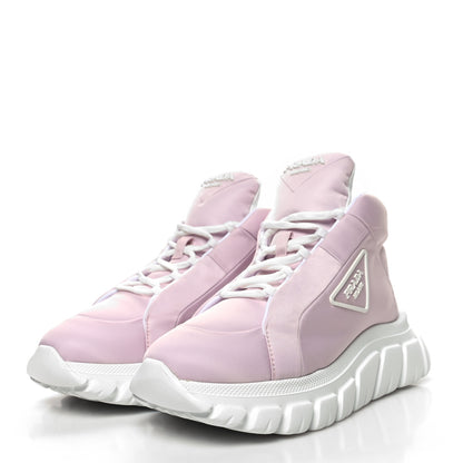 Prada Re-Nylon Gabardine Rubber Triangle Logo Quilted Womens Rush Piuma 50mm Mid Sneakers 36.5 Alabastro 3 of 9