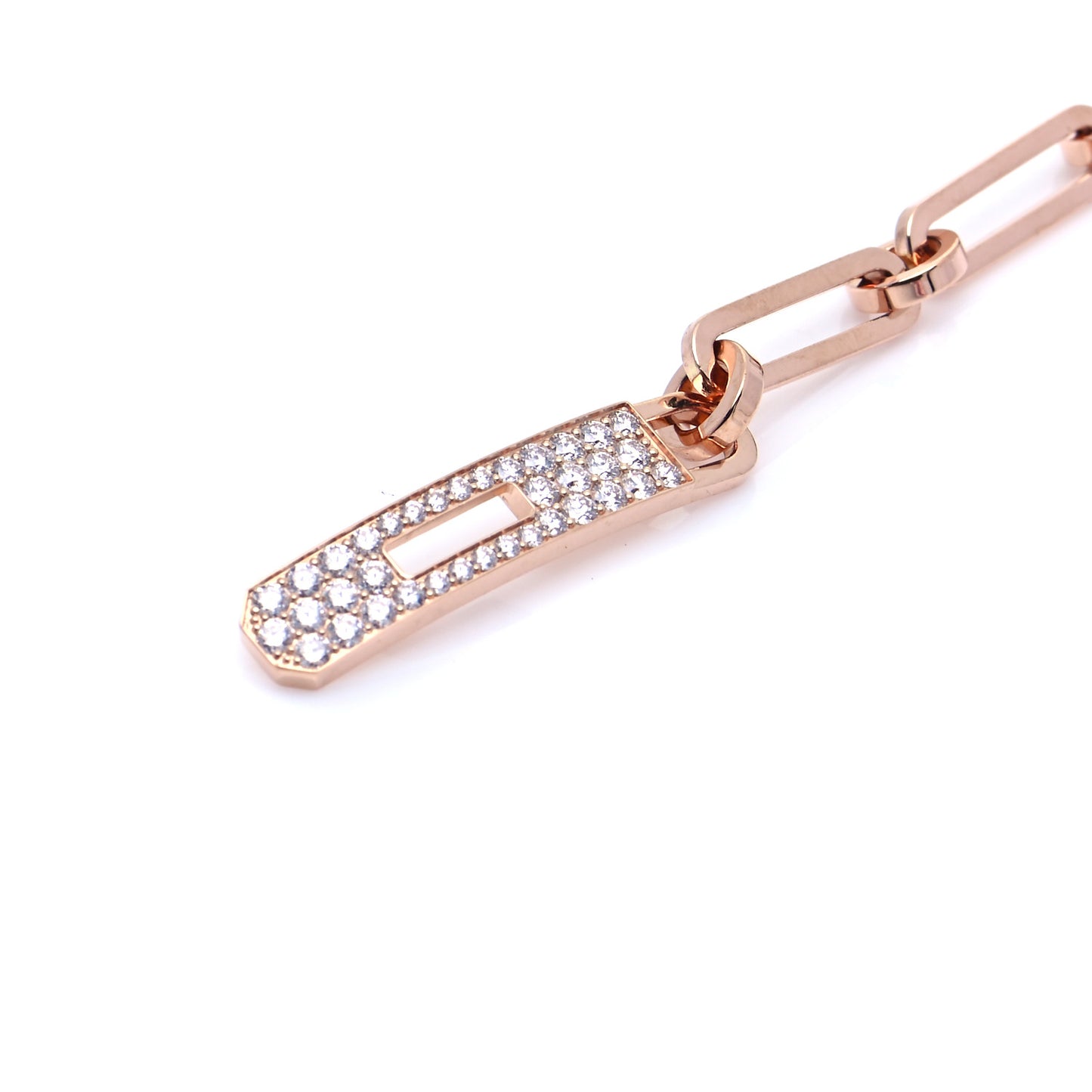 18K Rose Gold Diamond Pave PM Kelly Chaine Bracelet LG