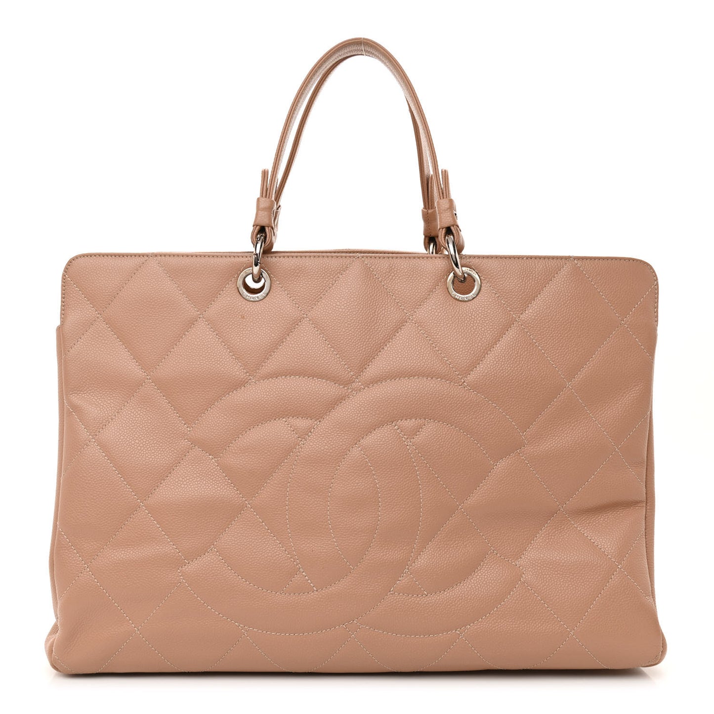 Soft Caviar Quilted Large CC Timeless Tote Beige