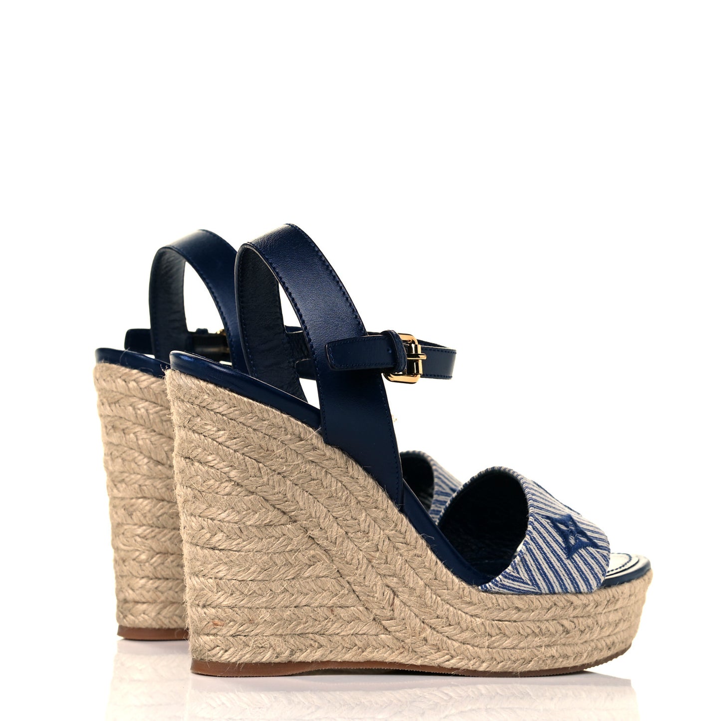 Calfskin Canvas Monogram Sail Away Wedge Sandal 36.5 Marine