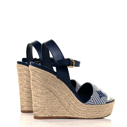 Louis Vuitton Calfskin Canvas Monogram Sail Away Wedge Sandal 36.5 Marine 4 of 7