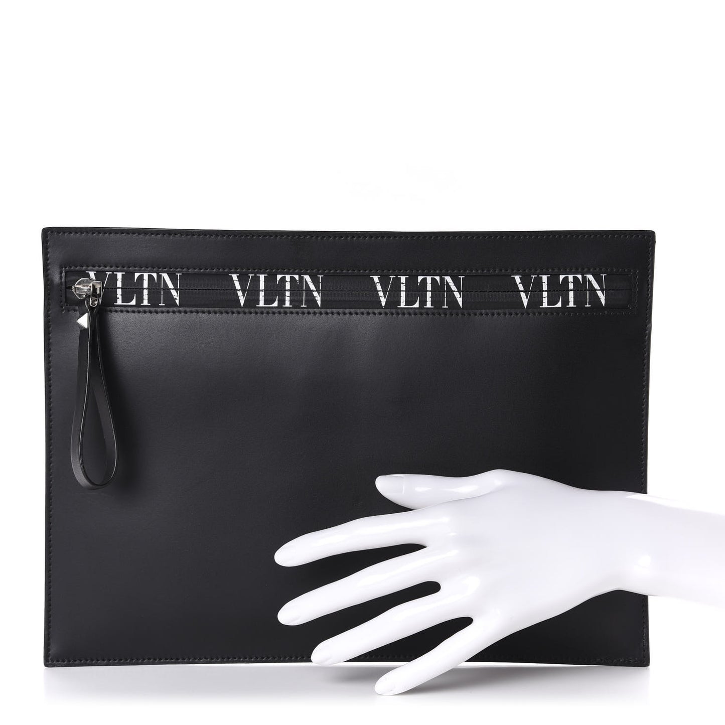 Calfskin Large VLTN Rockstud Flat Zip Pouch Black