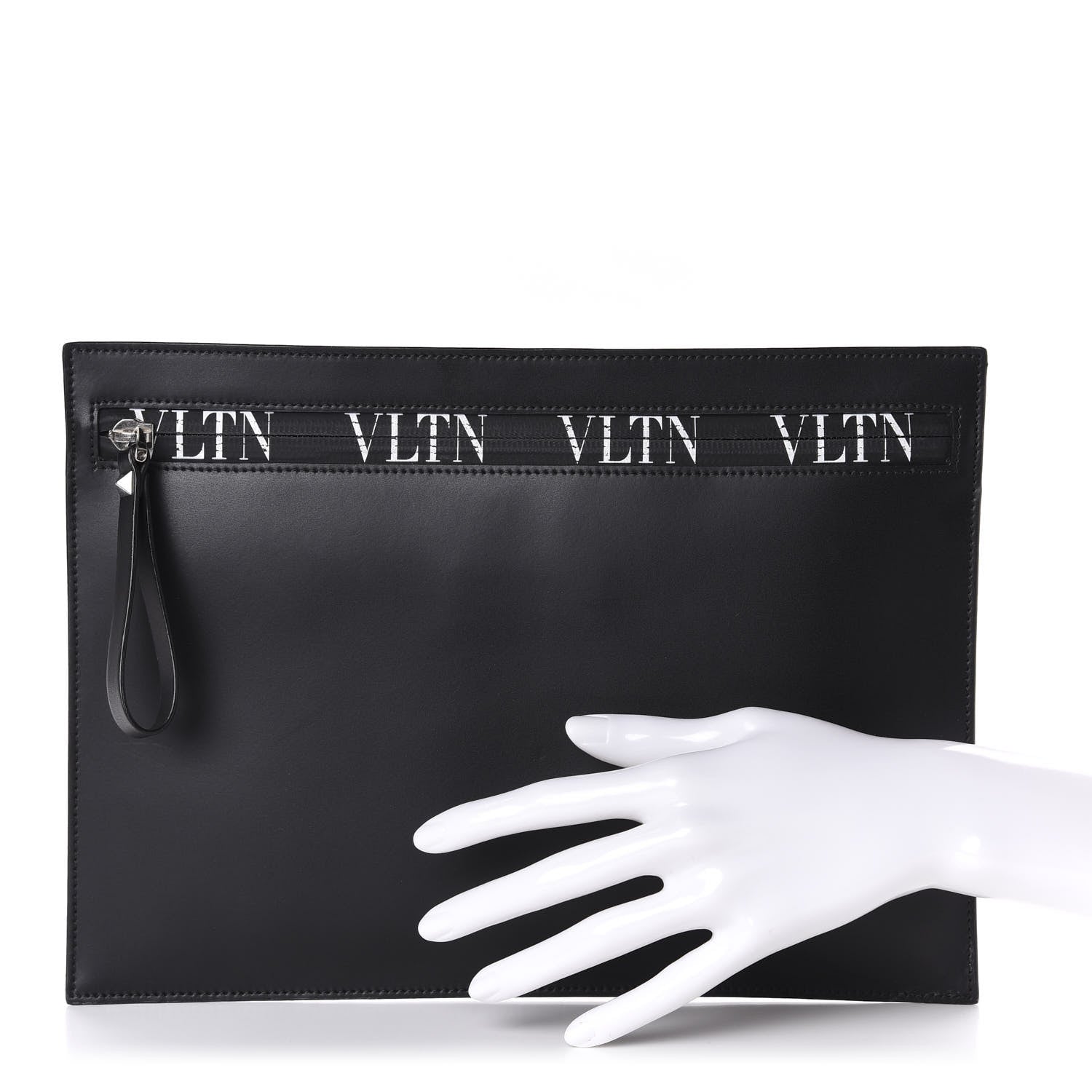 Valentino Garavani Calfskin Large VLTN Rockstud Flat Zip Pouch Black 2 of 6
