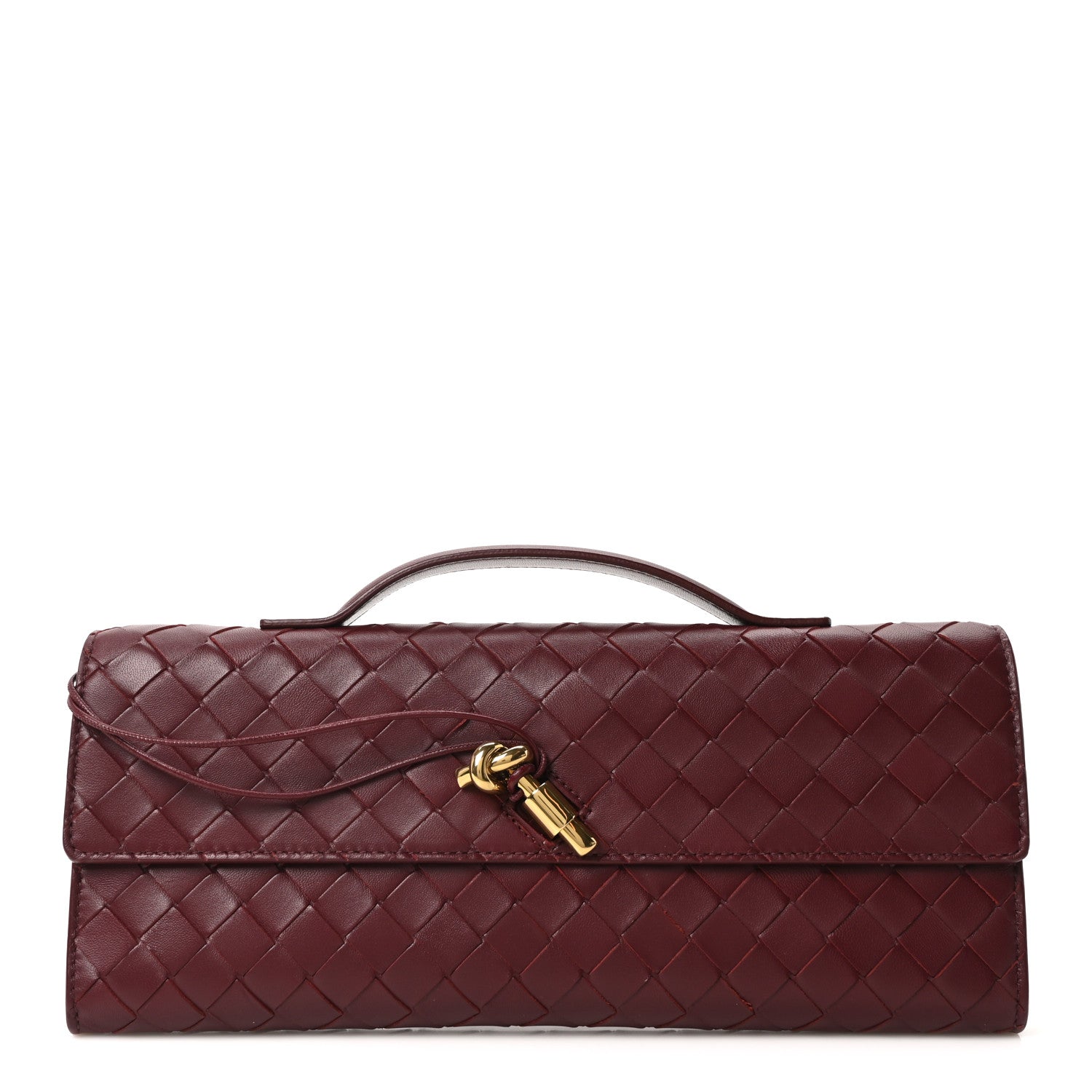 Bottega Veneta Nappa Intrecciato Long Andiamo Top Handle Clutch Barolo 1 of 10
