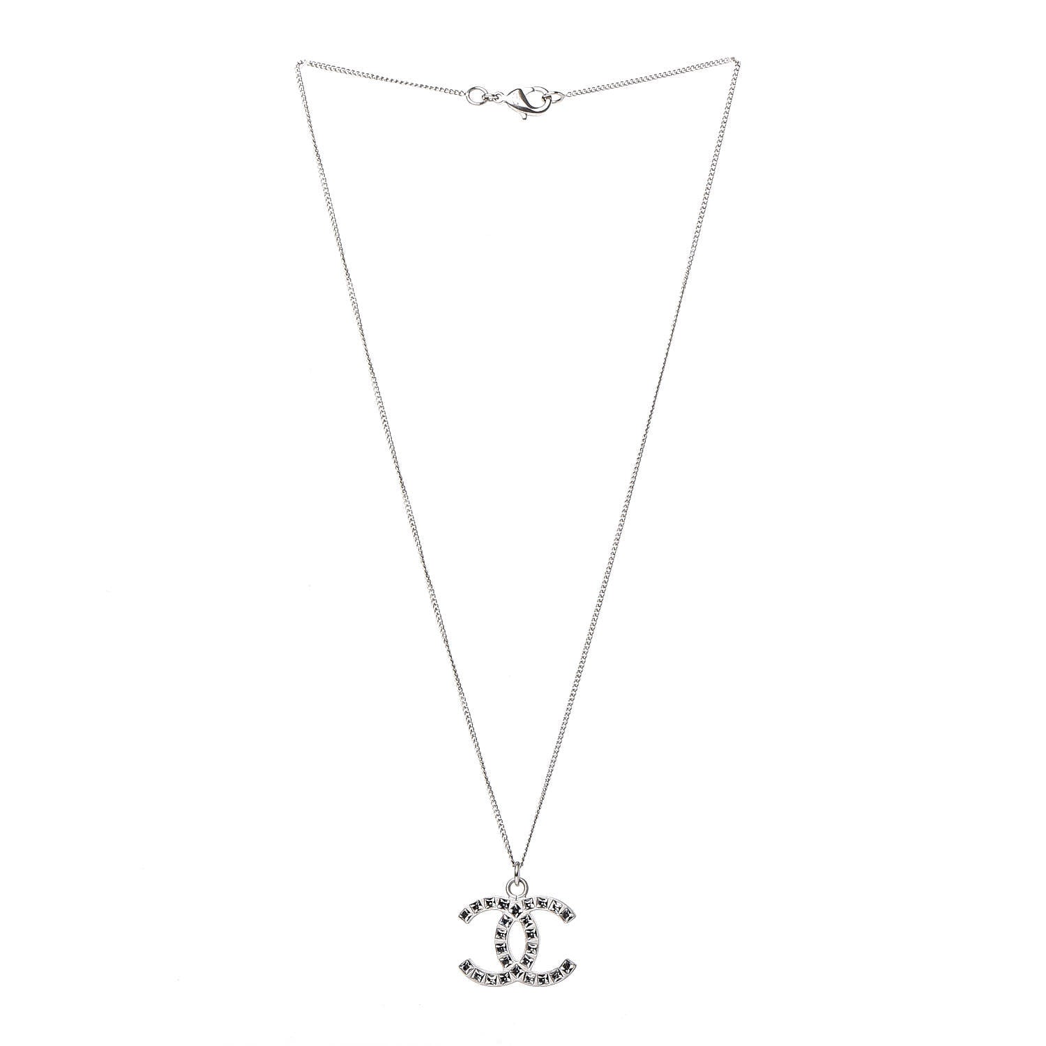Chanel Baguette Crystal CC Necklace Silver 3 of 5