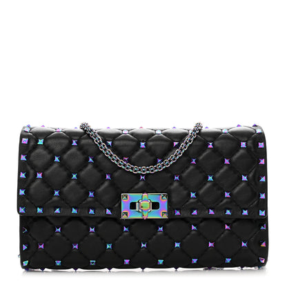 Valentino Garavani Lambskin Oil Slick Rockstud Spike Wallet on Chain Black 1 of 15