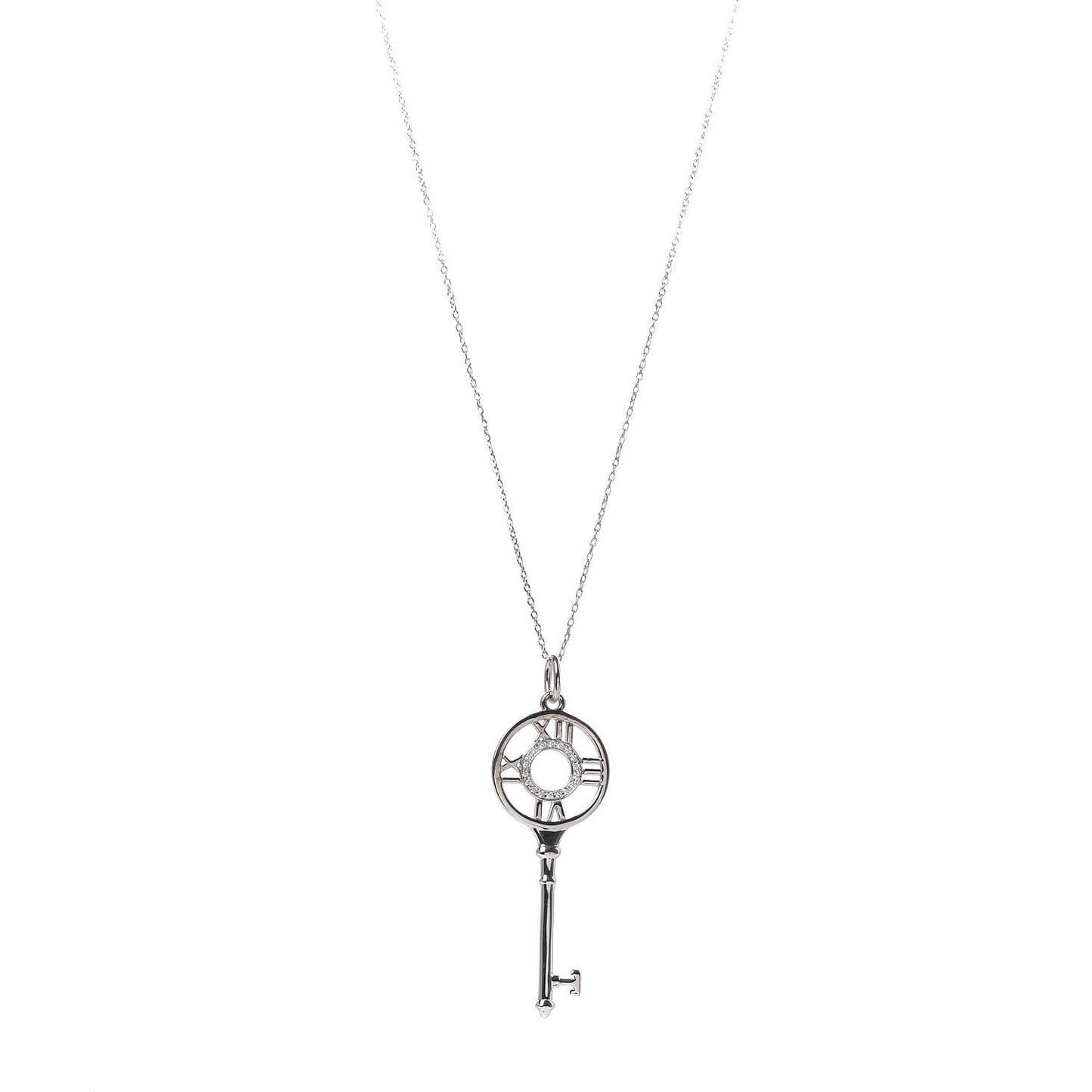 18K White Gold Diamond Atlas Key Pendant Necklace