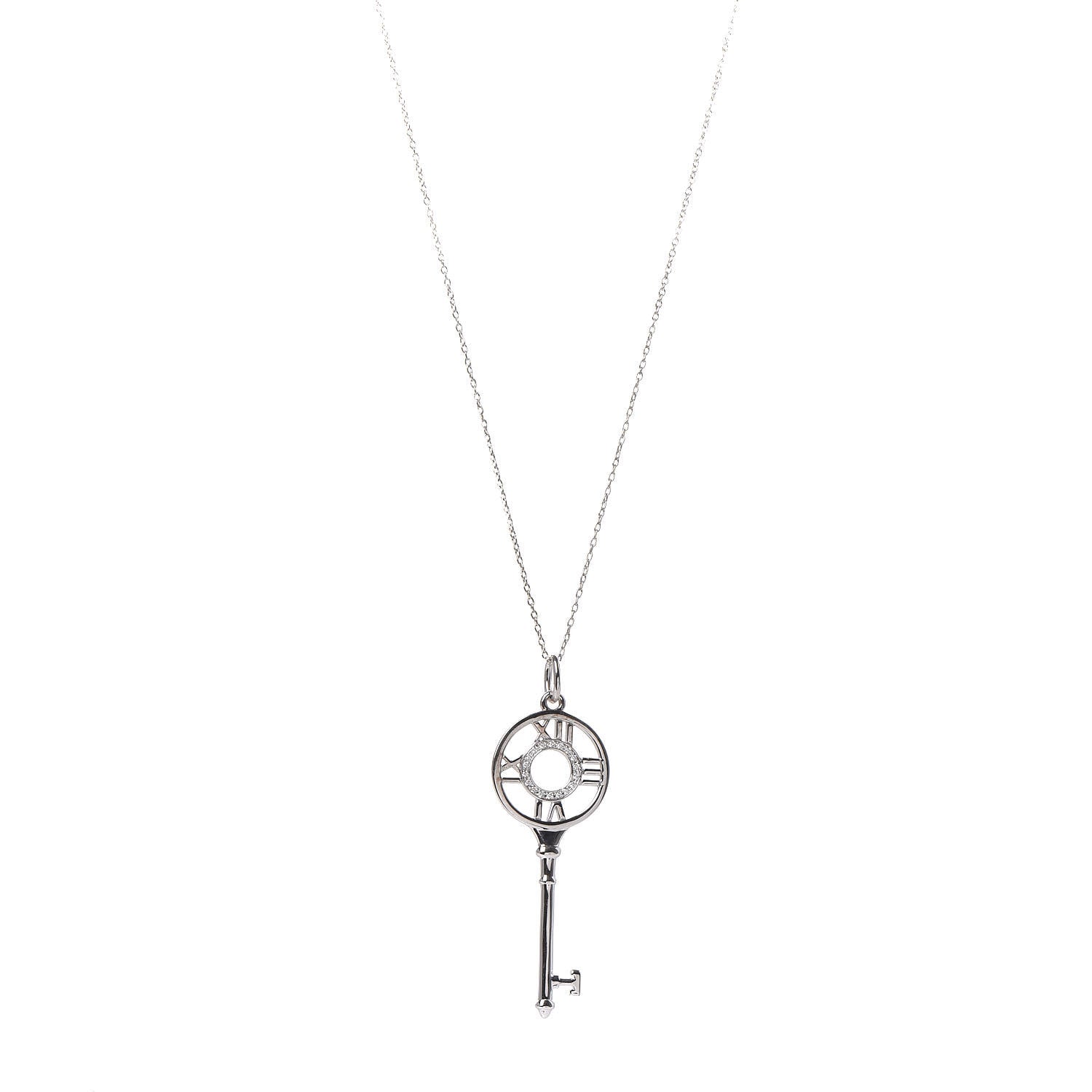 Tiffany 18K White Gold Diamond Atlas Key Pendant Necklace 1 of 7