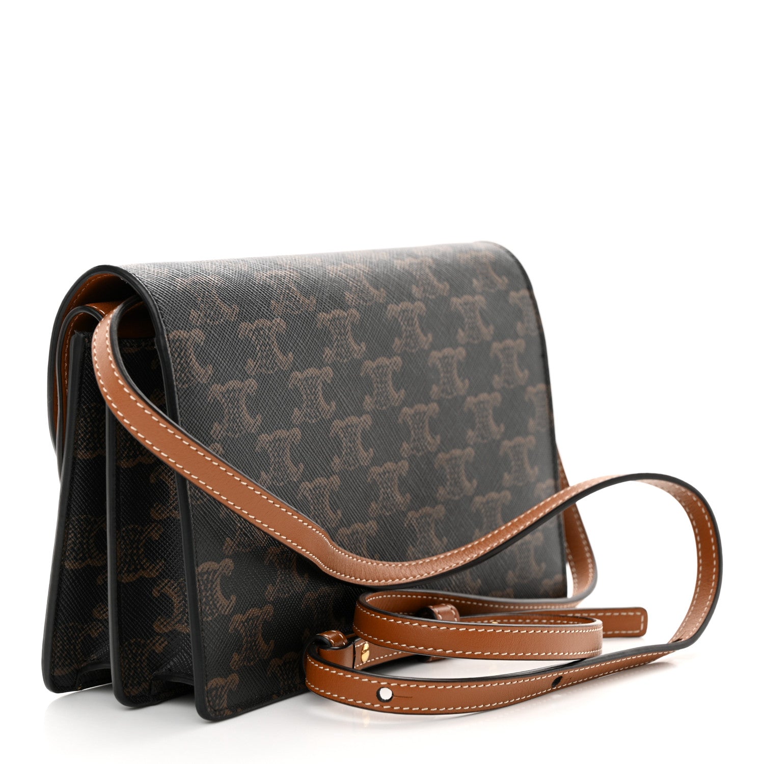 Celine Triomphe Canvas Lambskin Wallet On Strap Tan 3 of 14