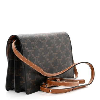 Celine Triomphe Canvas Lambskin Wallet On Strap Tan 3 of 14