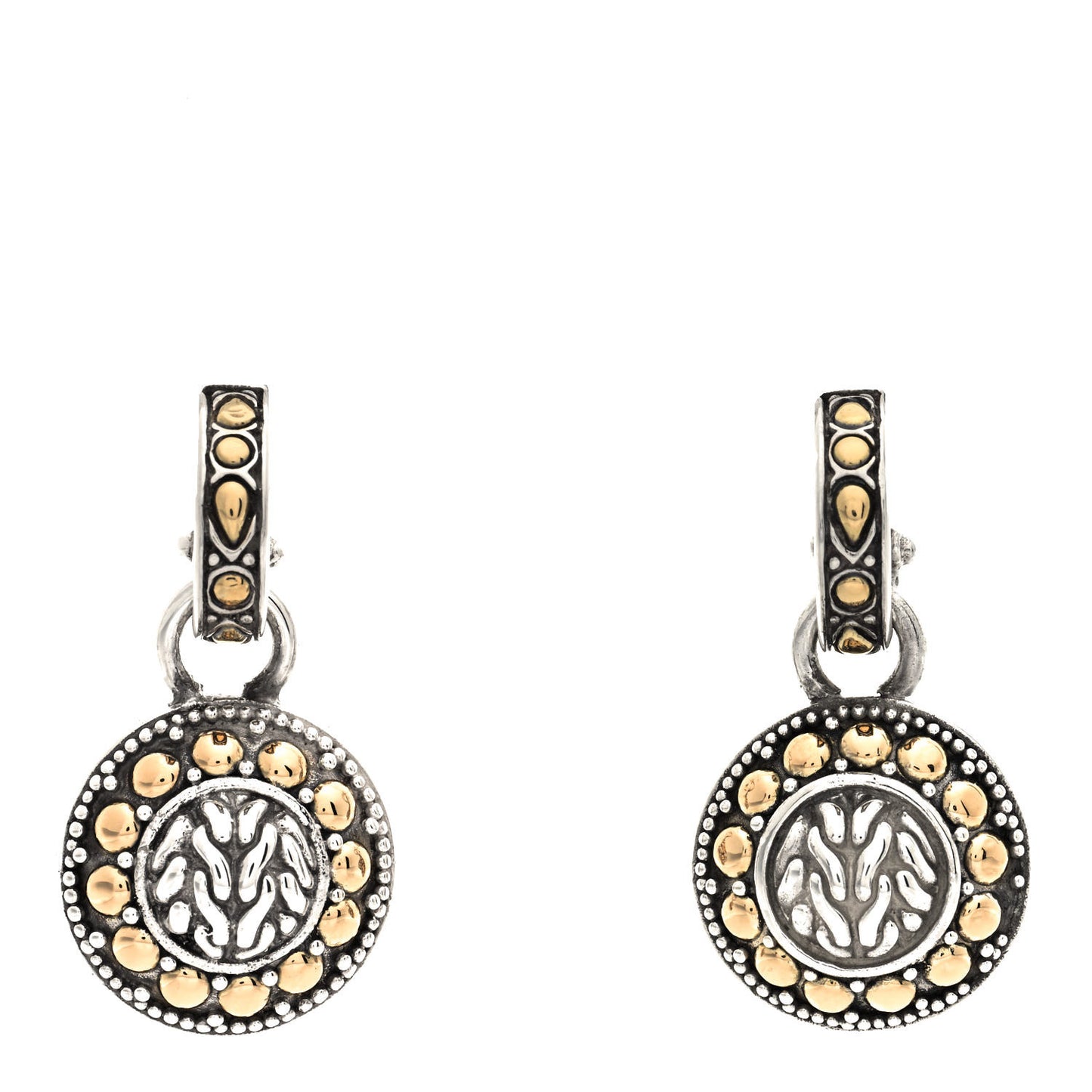 Sterling Silver 18K Yellow Gold Classic Chain Dot Drop Earrings