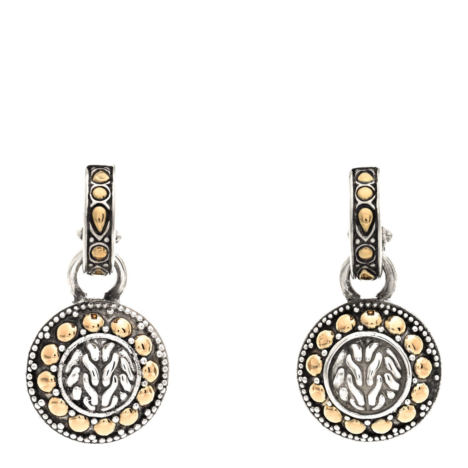 John Hardy Sterling Silver 18K Yellow Gold Classic Chain Dot Drop Earrings 1 of 4